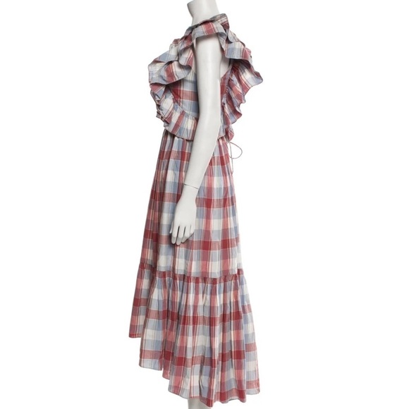 Ulla Johnson Frieda Check Gingham Red Blue White Sleeveless Ruffle Midi Dress XS - Picture 4 of 5
